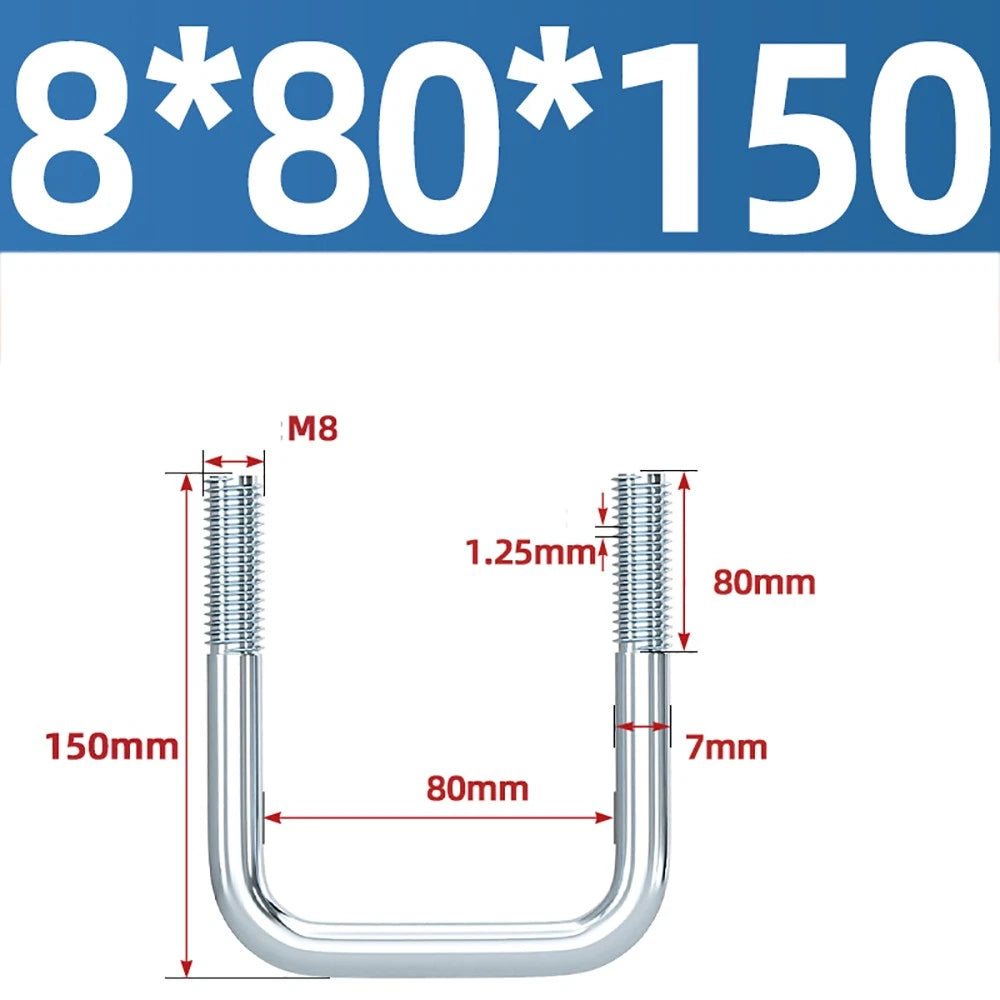 Square U-Bolts Galvanized Carbon Steel Fixing Clamp Bolt M6 M8 M10 M12 M14 M16