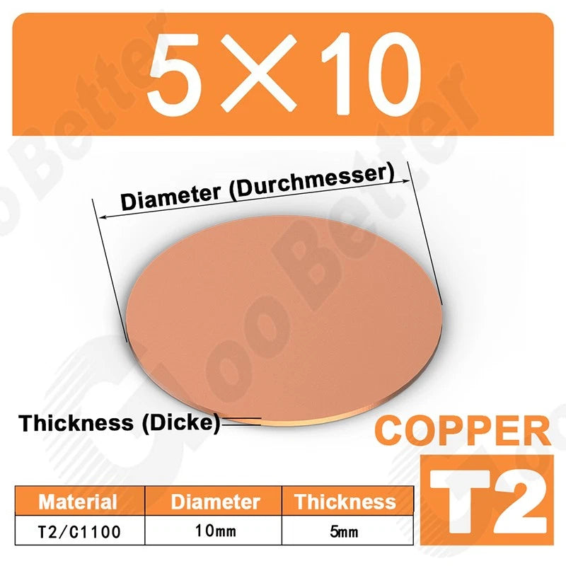 Solid Pure Copper Discs Blank Metal Round Sheet Plate Thick 0.5-3mm Dia 20-100mm
