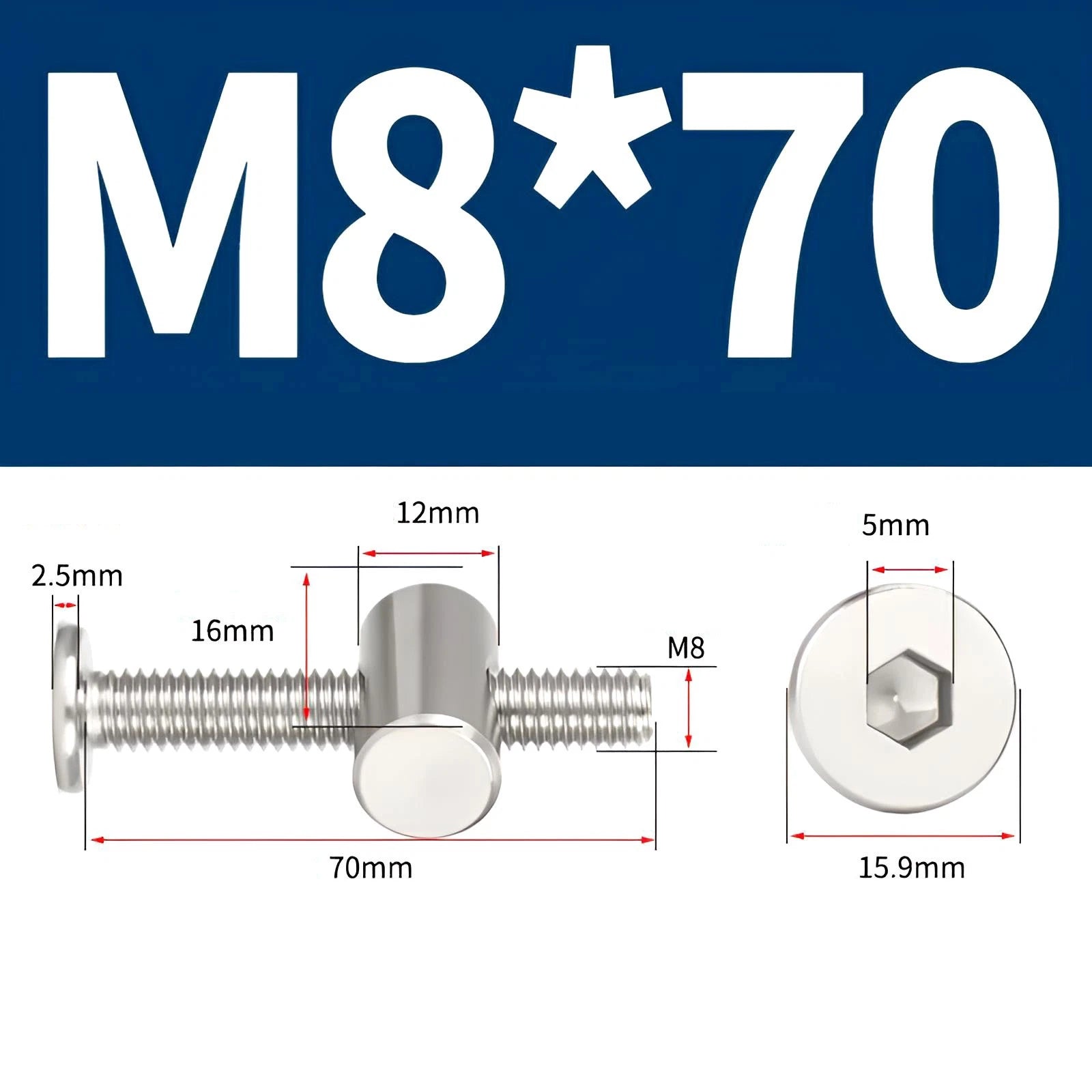 M4 M5 M6 M8 304 Stainless Steel Furniture Connecting Bolts with Barrel Nuts