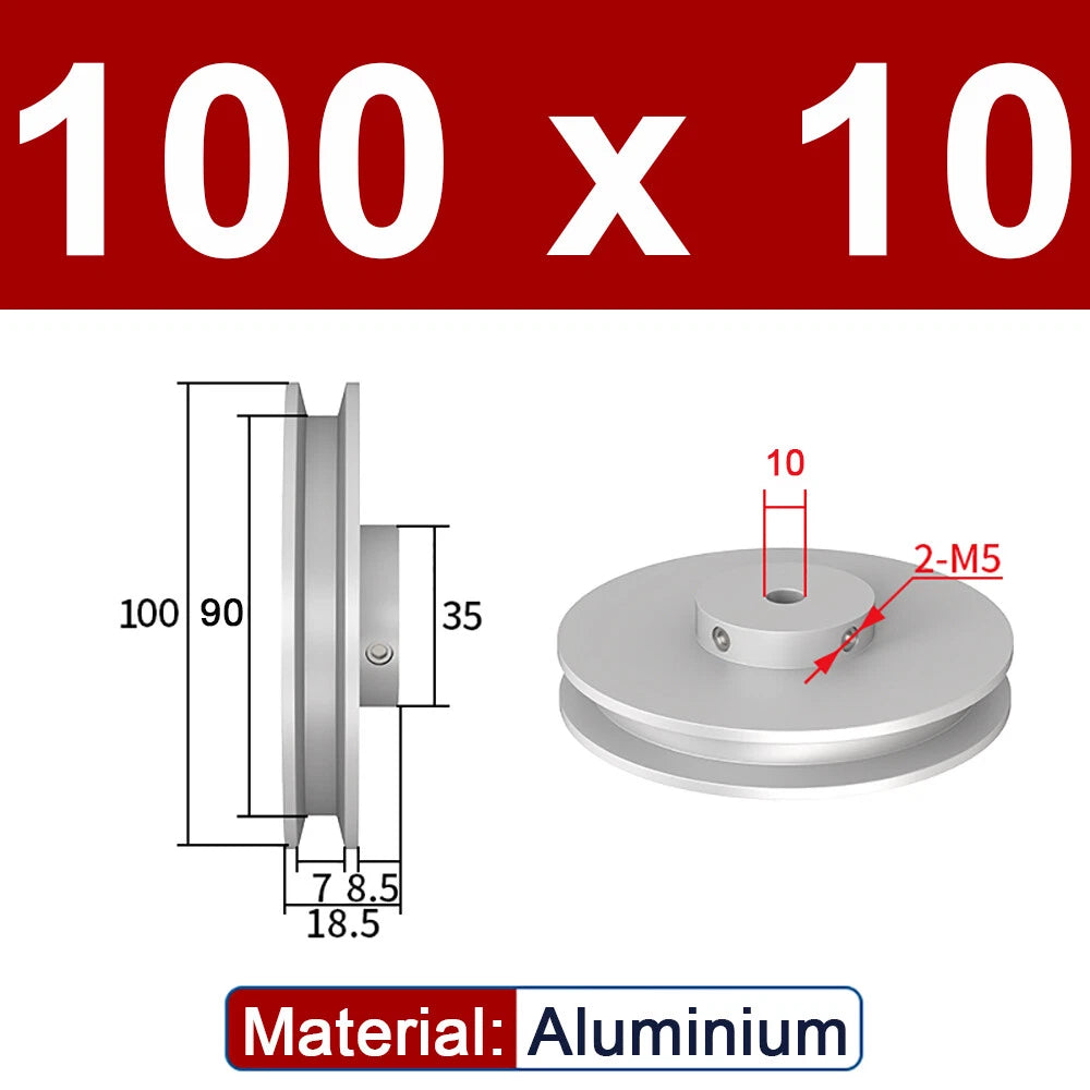 OD 20mm-100mm Aluminium V-Groove Pulley With Fixed Screw for 5mm/6mm Width Belt