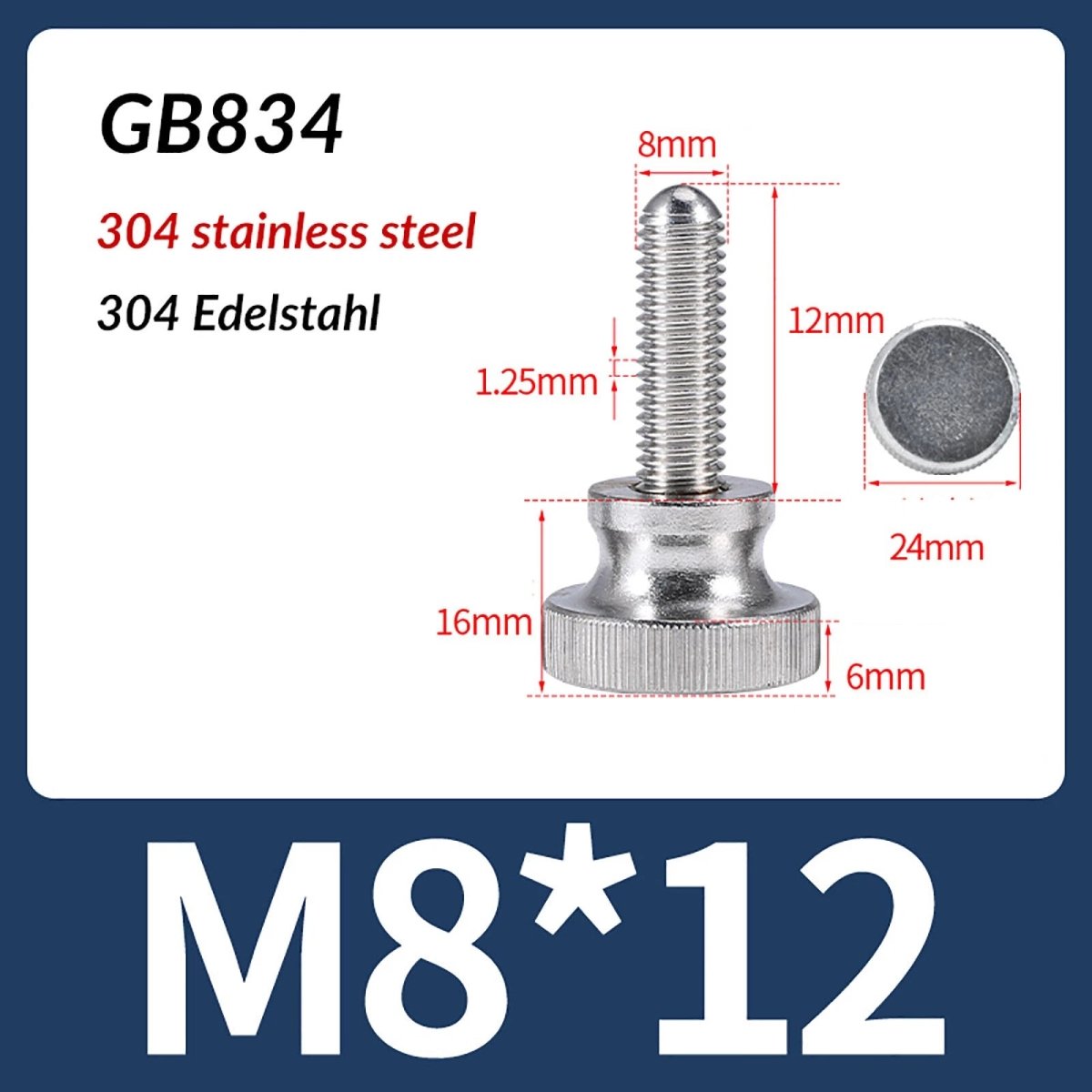 A2 Stainless Steel Knurled Thumb Screws – M2 to M10, Hand Turn Knob Bolts, 4 - 60mm Lengths - HomeDIYer