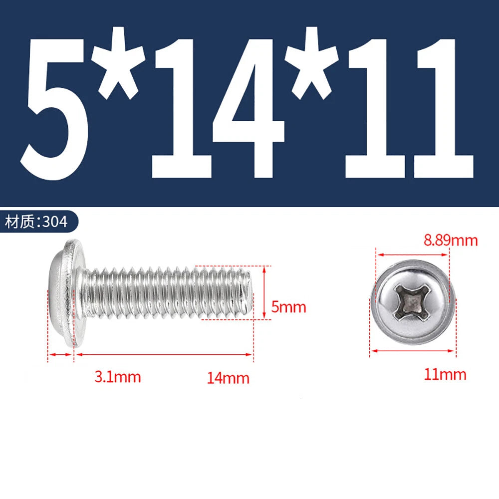 Phillips Flanged Button Head Screws M1.4–M6 | 304 Stainless Steel