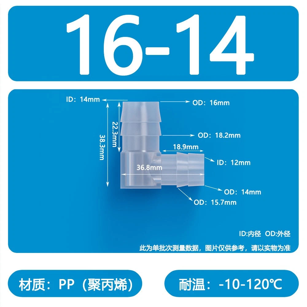 90° Elbow Plastic Barbed Joiner Reducer Connector Pipe Tube Hose Water 1.6-25mm