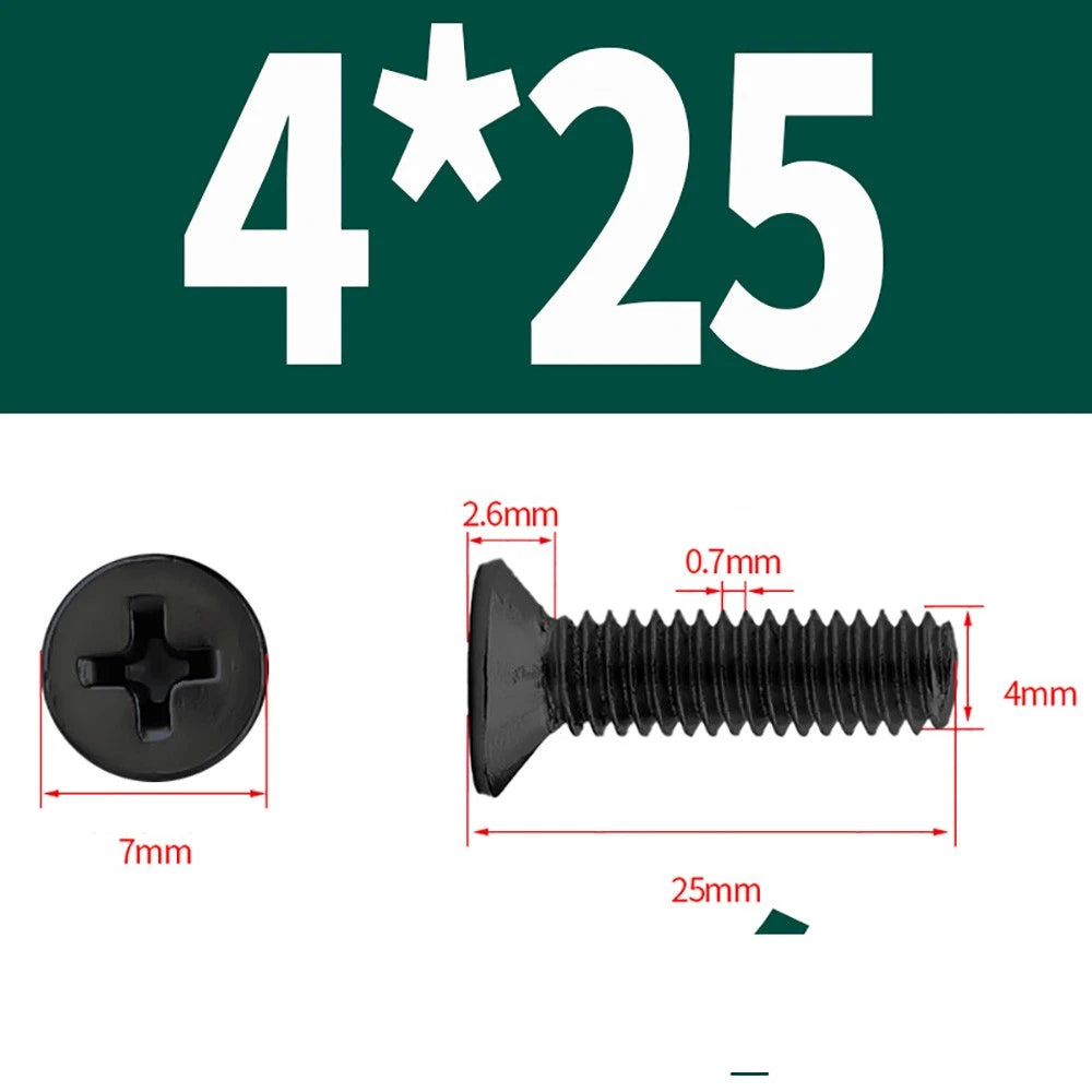 Black Phillips Flat Head Countersunk Machine Screws — Carbon Steel M1–M6