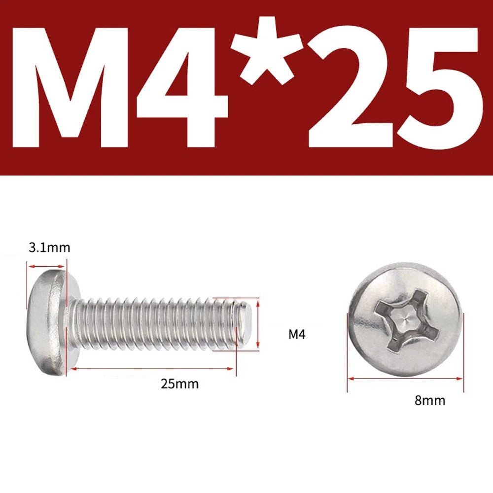 Phillips Pan Head Machine Screws — A4 Marine Grade Stainless Steel, DIN 7985 (M1.6–M10)