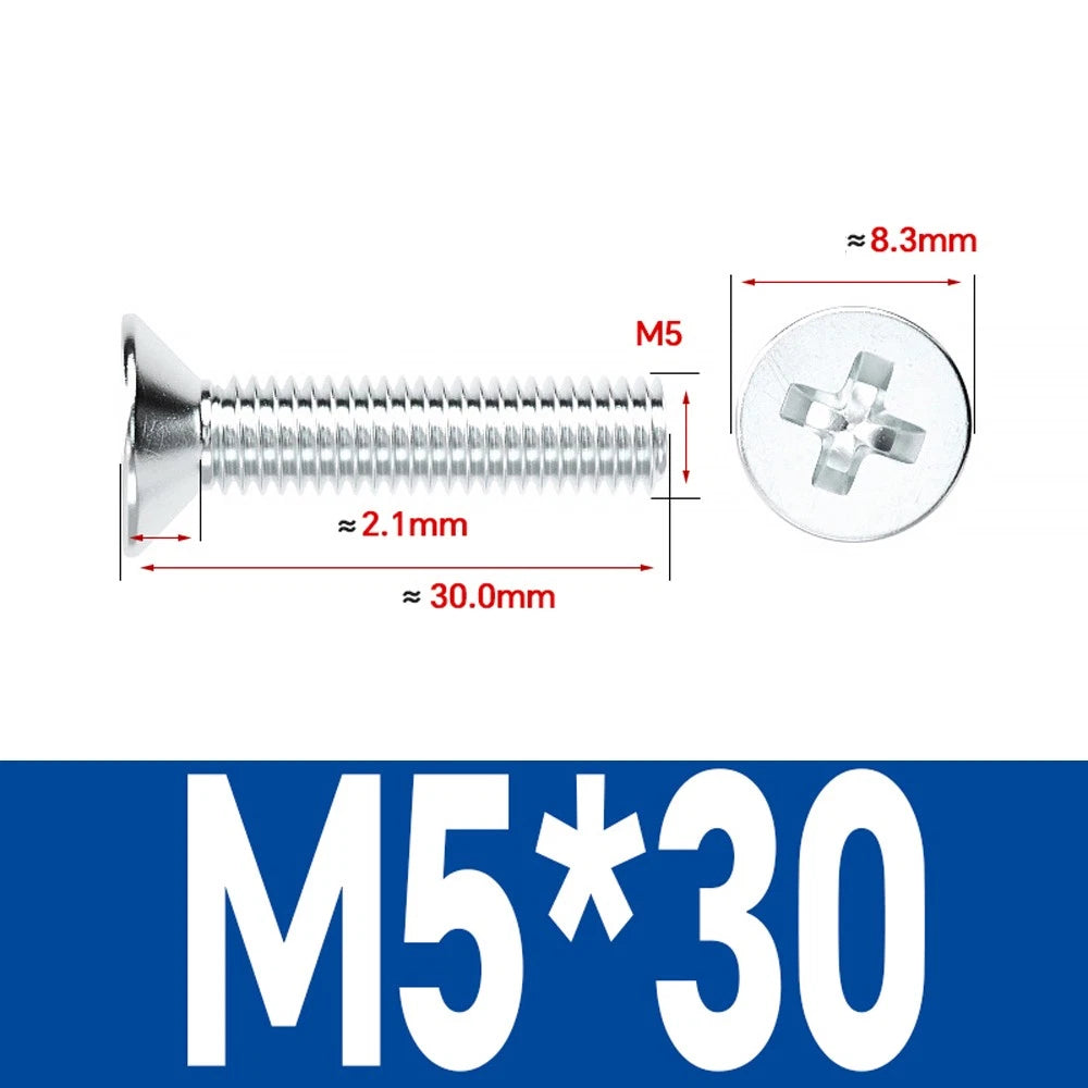 Countersunk Phillips Machine Screws – M2 to M12, White / Colour Zinc Plated, Carbon Steel