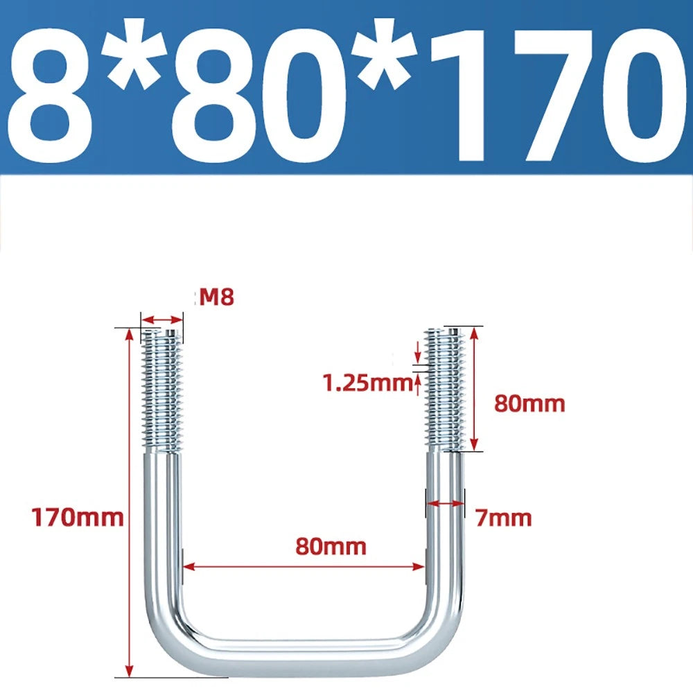 Square U-Bolts Galvanized Carbon Steel Fixing Clamp Bolt M6 M8 M10 M12 M14 M16
