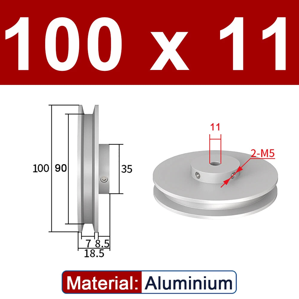 OD 20mm-100mm Aluminium V-Groove Pulley With Fixed Screw for 5mm/6mm Width Belt