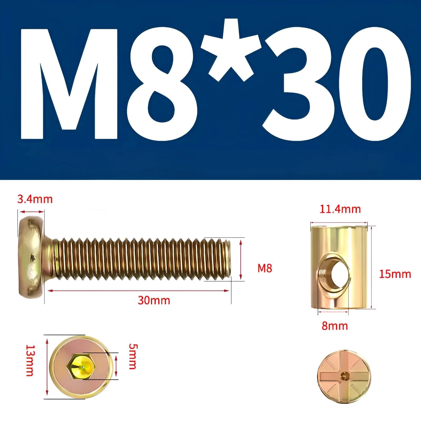 M6 M8 Galvanised Furniture Connecting Bolts with Barrel Nuts | Slotted & Phillips | 8mm–120mm
