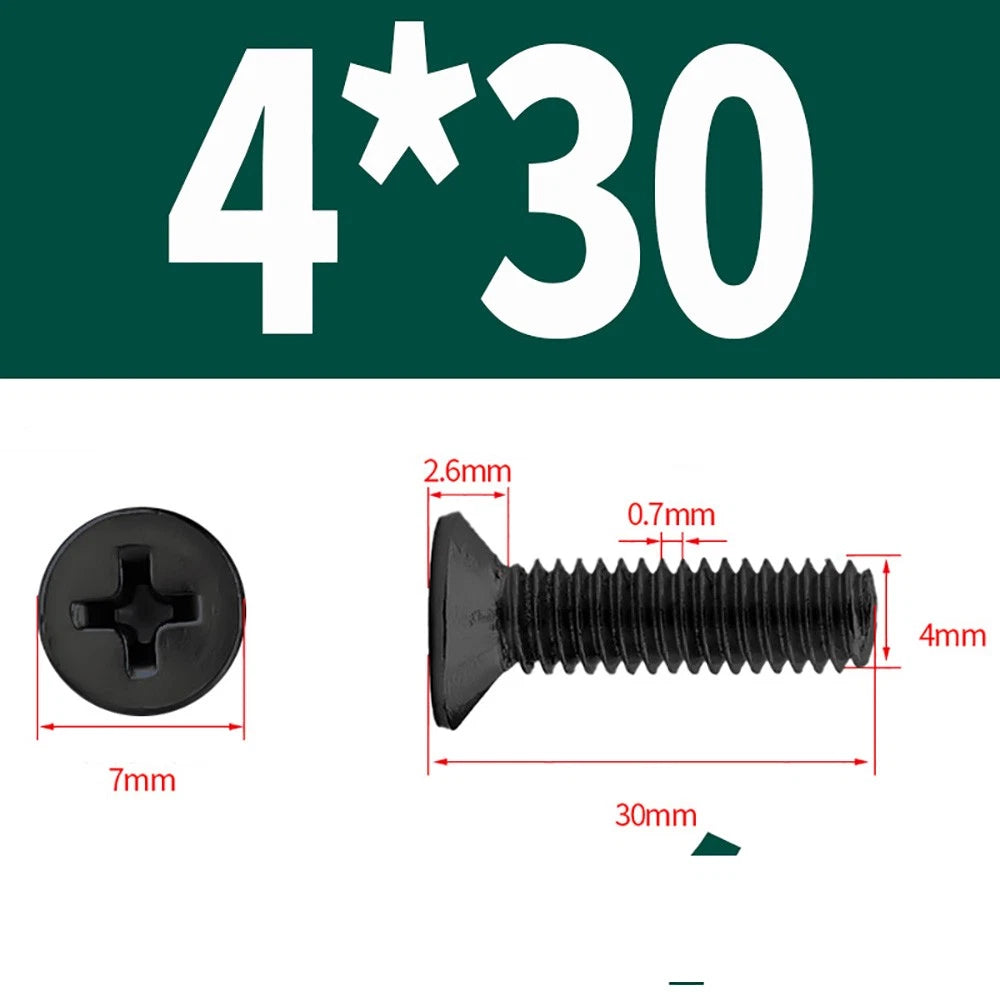 Black Phillips Flat Head Countersunk Machine Screws — Carbon Steel M1–M6