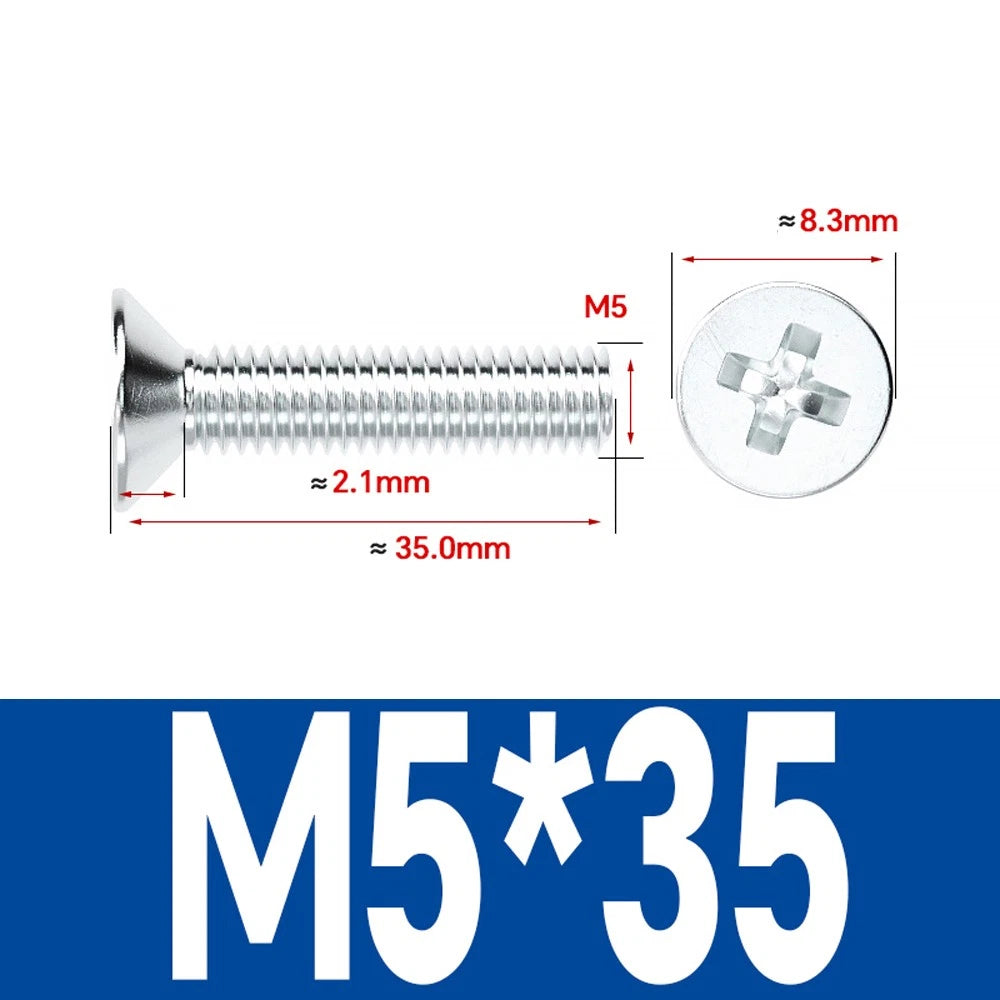 Countersunk Phillips Machine Screws – M2 to M12, White / Colour Zinc Plated, Carbon Steel