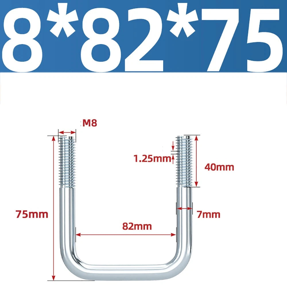 Square U-Bolts Galvanized Carbon Steel Fixing Clamp Bolt M6 M8 M10 M12 M14 M16