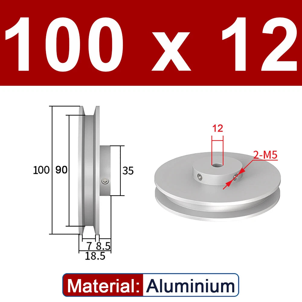 OD 20mm-100mm Aluminium V-Groove Pulley With Fixed Screw for 5mm/6mm Width Belt