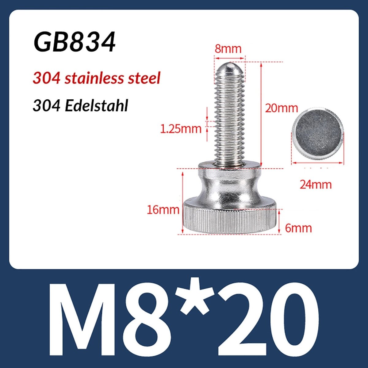 A2 Stainless Steel Knurled Thumb Screws – M2 to M10, Hand Turn Knob Bolts, 4 - 60mm Lengths - HomeDIYer