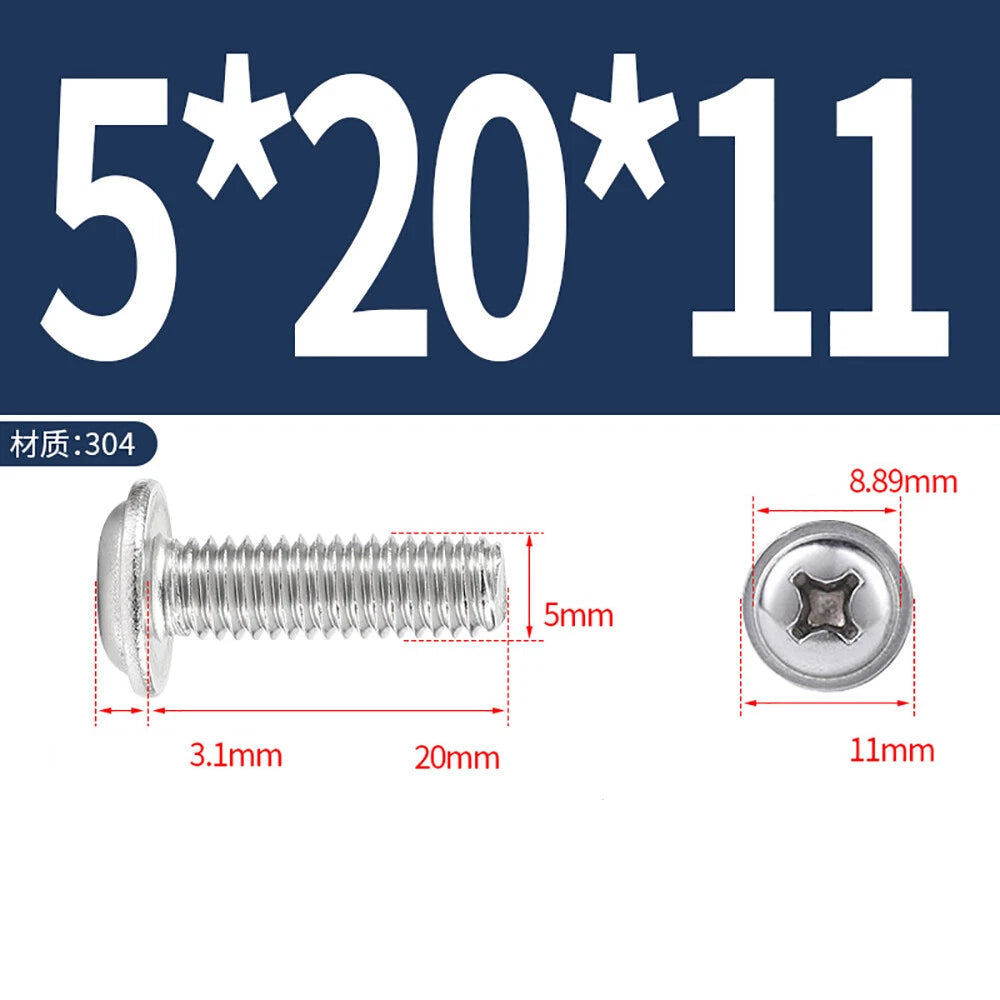Phillips Flanged Button Head Screws M1.4–M6 | 304 Stainless Steel