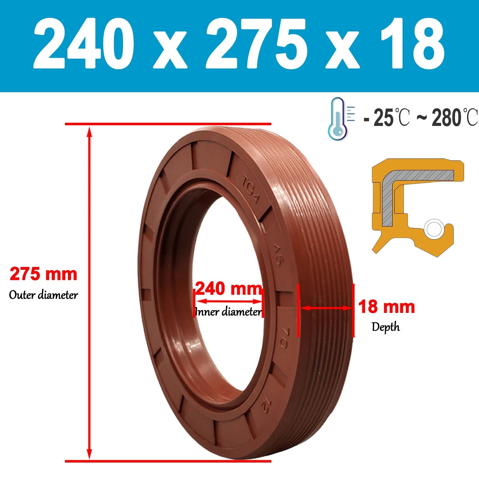 Brown fluororubber skeleton oil seal 200mm to 520mm Shaft TC Seal Ring FKM 70