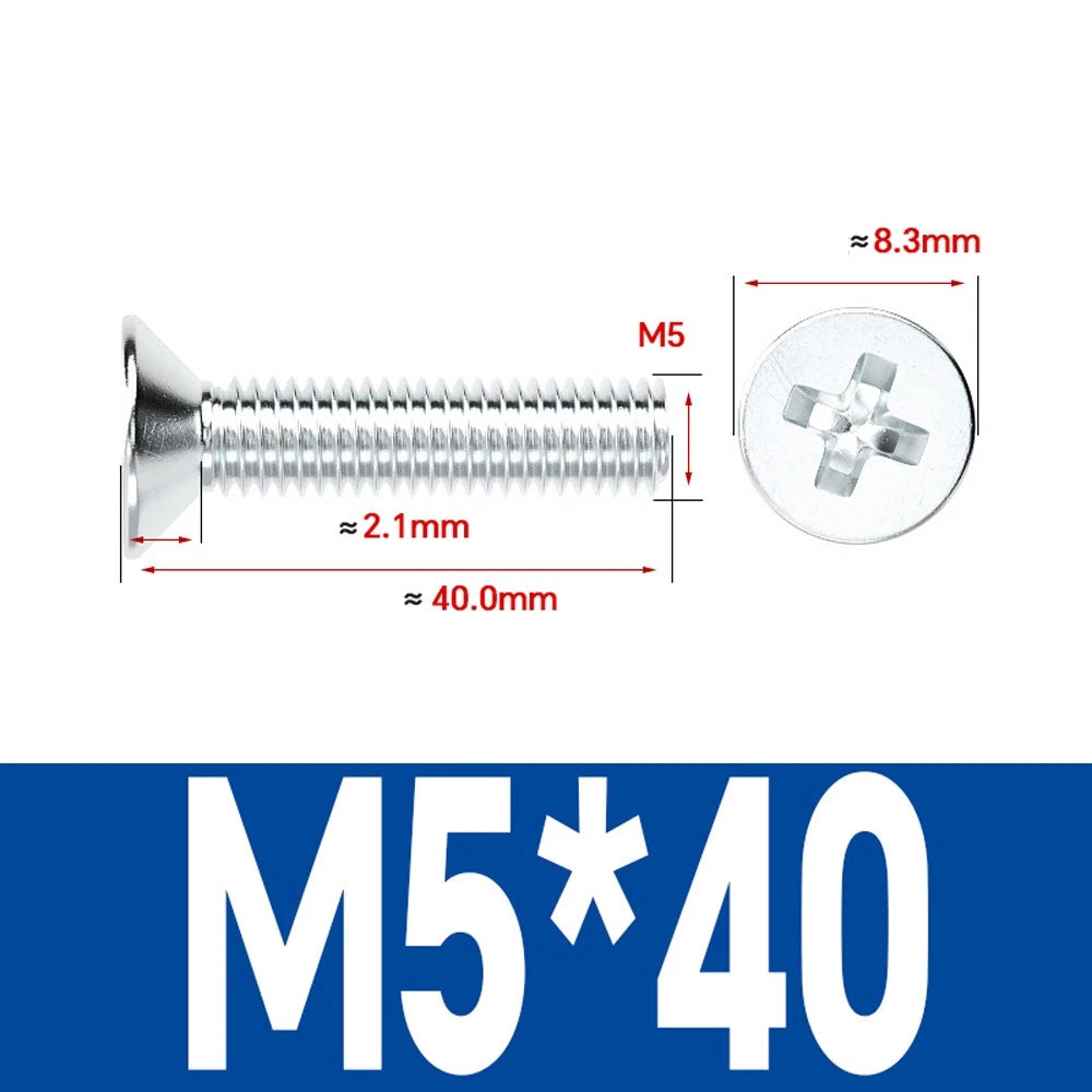 Countersunk Phillips Machine Screws – M2 to M12, White / Colour Zinc Plated, Carbon Steel