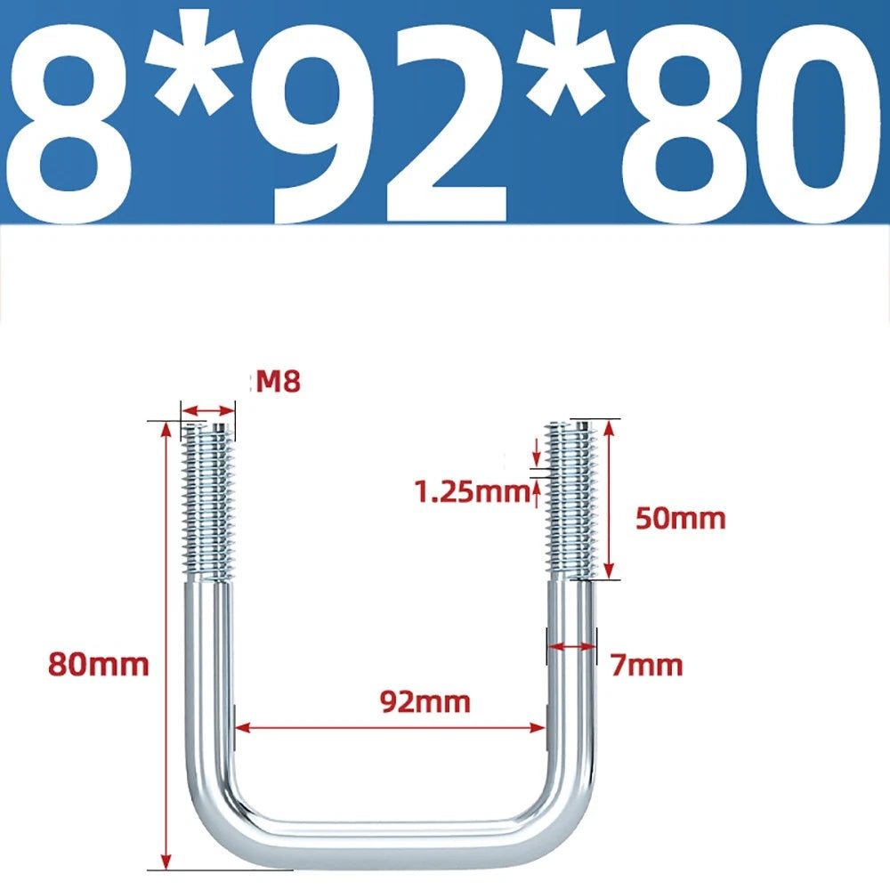 Square U-Bolts Galvanized Carbon Steel Fixing Clamp Bolt M6 M8 M10 M12 M14 M16