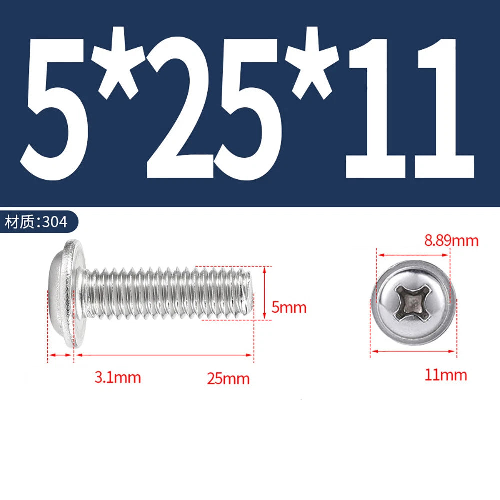 Phillips Flanged Button Head Screws M1.4–M6 | 304 Stainless Steel