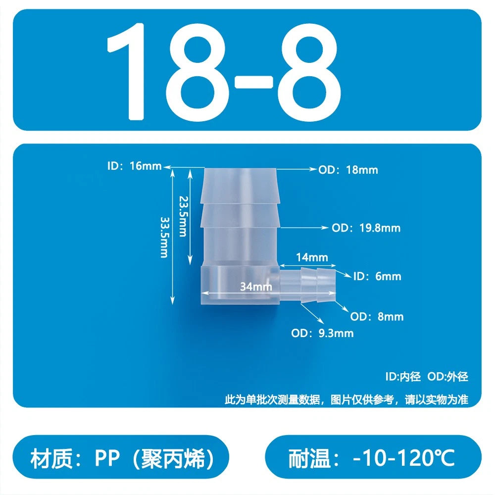 90° Elbow Plastic Barbed Joiner Reducer Connector Pipe Tube Hose Water 1.6-25mm