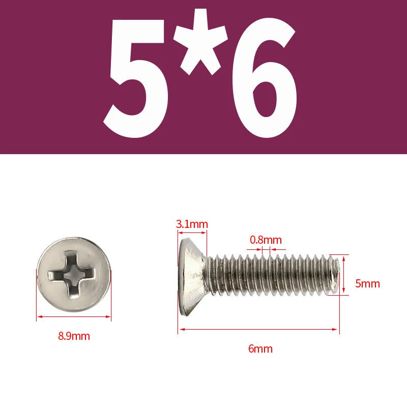 Phillips Machine Screws Countersunk Nickel Plated Steel DIN 965 Flat Head M1~M6