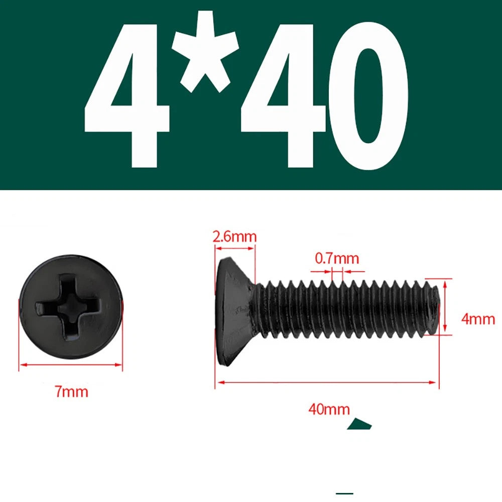 Black Phillips Flat Head Countersunk Machine Screws — Carbon Steel M1–M6