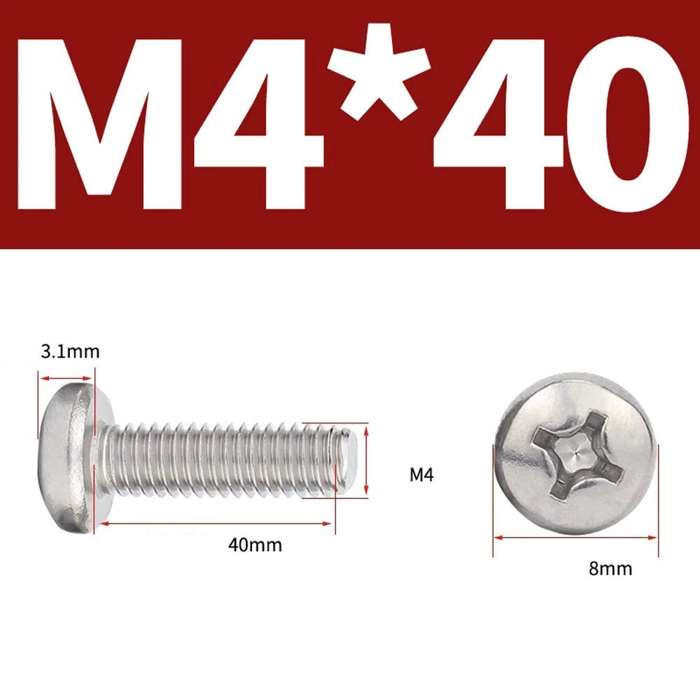 Phillips Pan Head Machine Screws — A4 Marine Grade Stainless Steel, DIN 7985 (M1.6–M10)