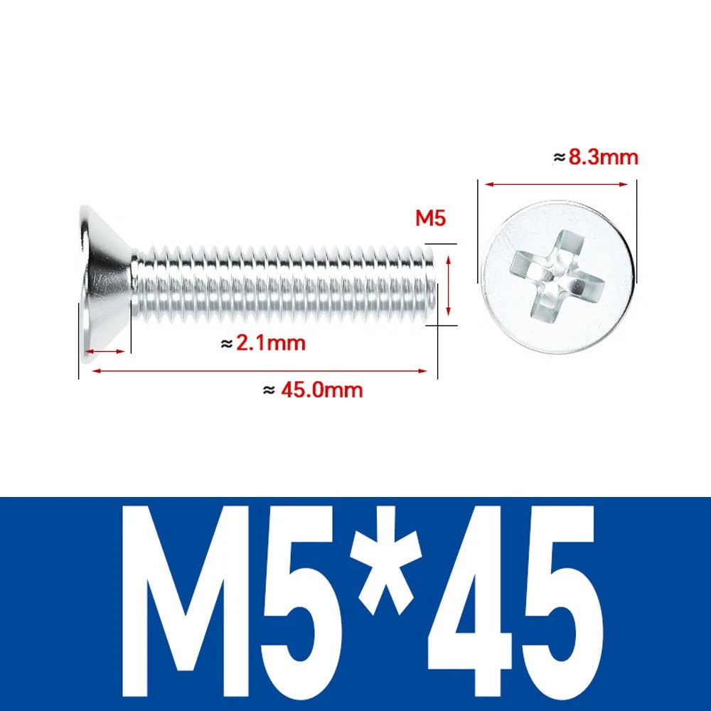 Countersunk Phillips Machine Screws – M2 to M12, White / Colour Zinc Plated, Carbon Steel