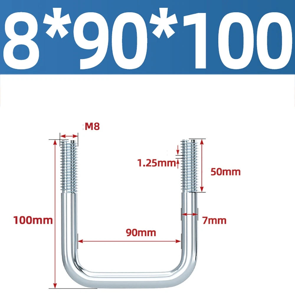 Square U-Bolts Galvanized Carbon Steel Fixing Clamp Bolt M6 M8 M10 M12 M14 M16
