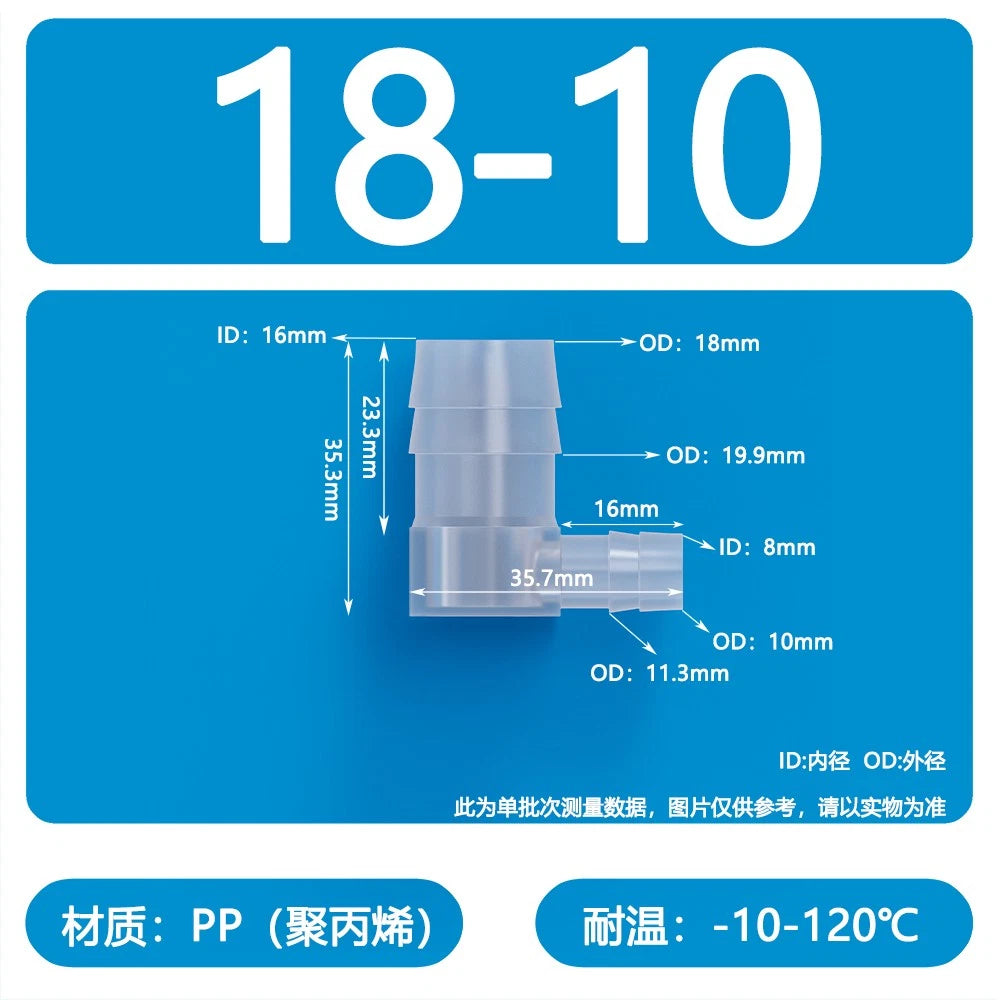 90° Elbow Plastic Barbed Joiner Reducer Connector Pipe Tube Hose Water 1.6-25mm