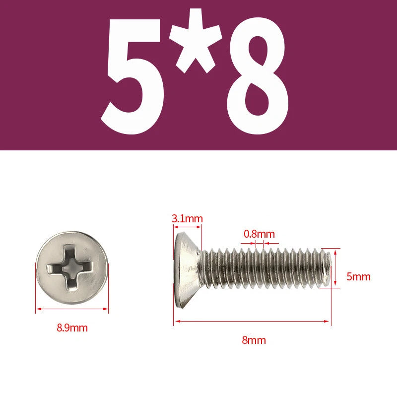 Phillips Machine Screws Countersunk Nickel Plated Steel DIN 965 Flat Head M1~M6