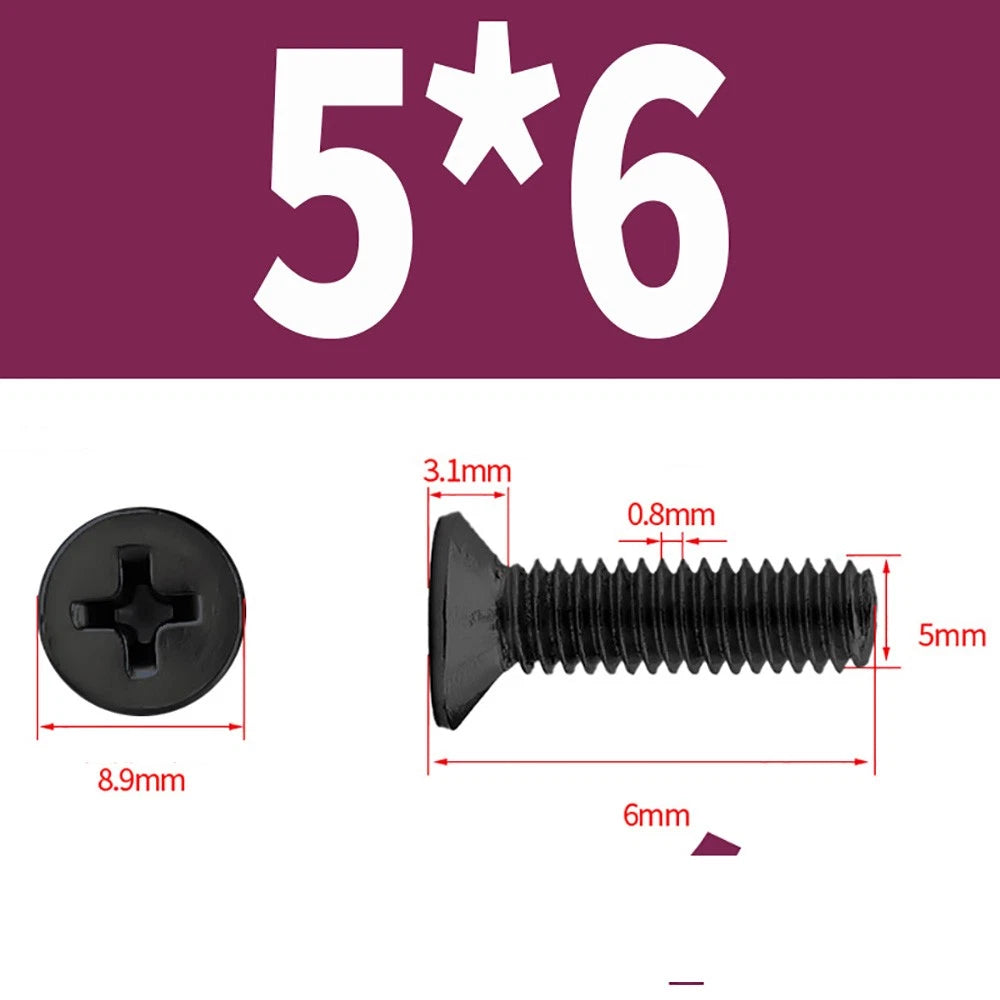 Black Phillips Flat Head Countersunk Machine Screws — Carbon Steel M1–M6