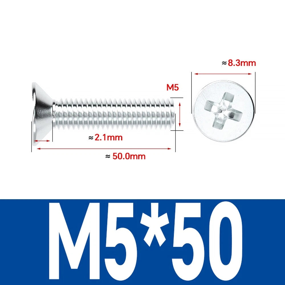 Countersunk Phillips Machine Screws – M2 to M12, White / Colour Zinc Plated, Carbon Steel