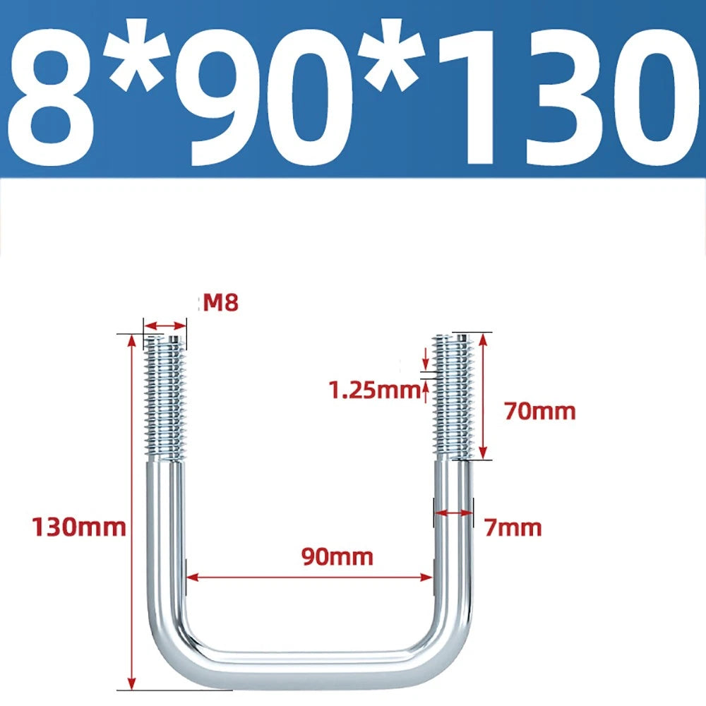 Square U-Bolts Galvanized Carbon Steel Fixing Clamp Bolt M6 M8 M10 M12 M14 M16