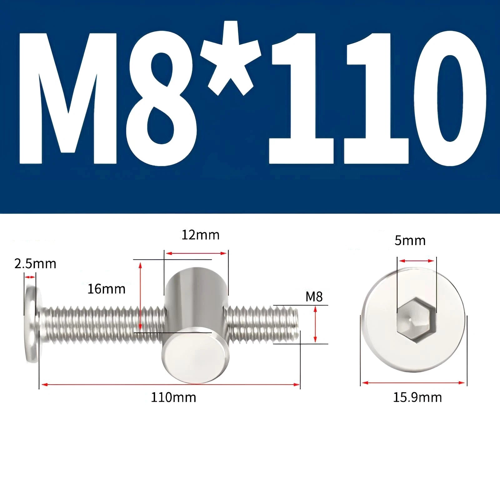 M4 M5 M6 M8 304 Stainless Steel Furniture Connecting Bolts with Barrel Nuts
