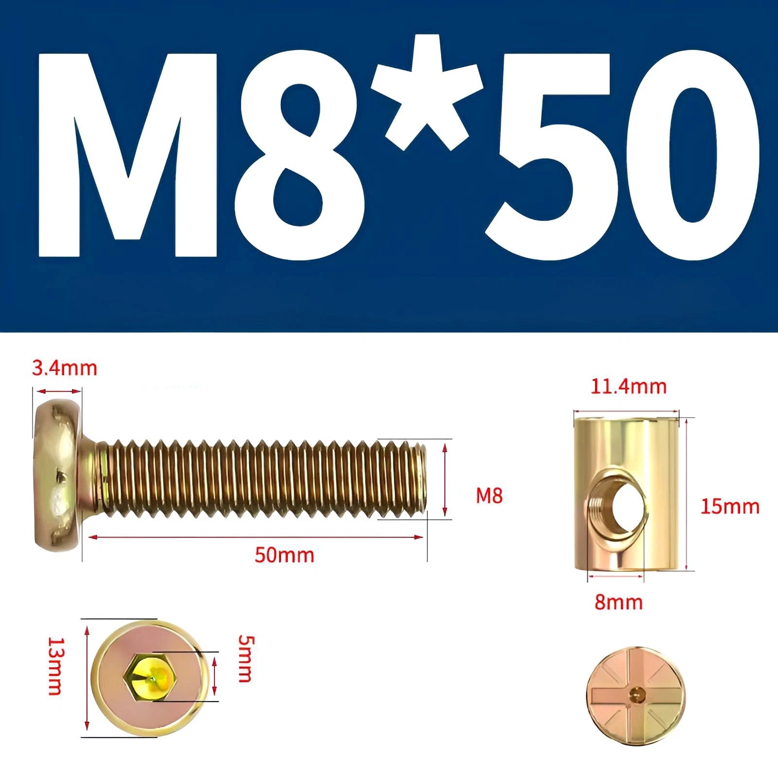 M6 M8 Galvanised Furniture Connecting Bolts with Barrel Nuts | Slotted & Phillips | 8mm–120mm