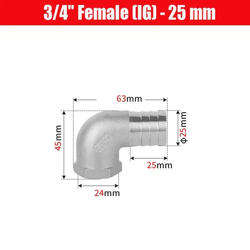 BSP Male Elbow Barbed Hose Connector — Stainless Steel, 1/8" to 1/2", 6–16mm