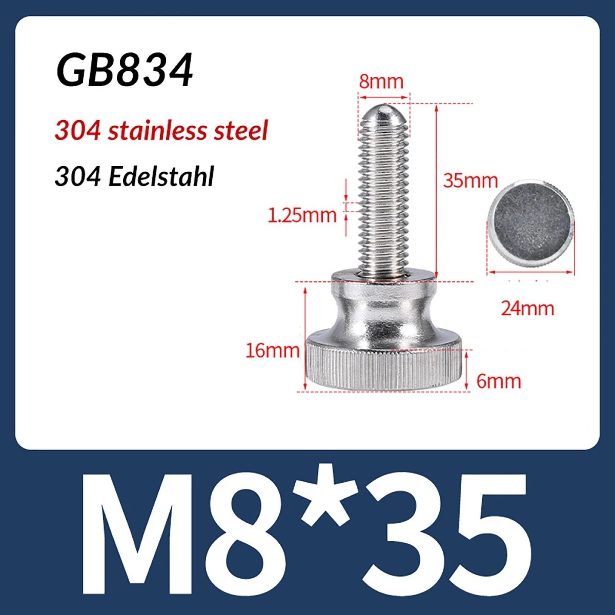 A2 Stainless Steel Knurled Thumb Screws – M2 to M10, Hand Turn Knob Bolts, 4 - 60mm Lengths - HomeDIYer