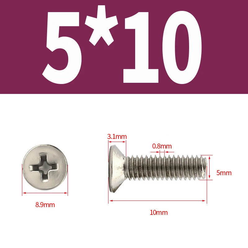 Phillips Machine Screws Countersunk Nickel Plated Steel DIN 965 Flat Head M1~M6