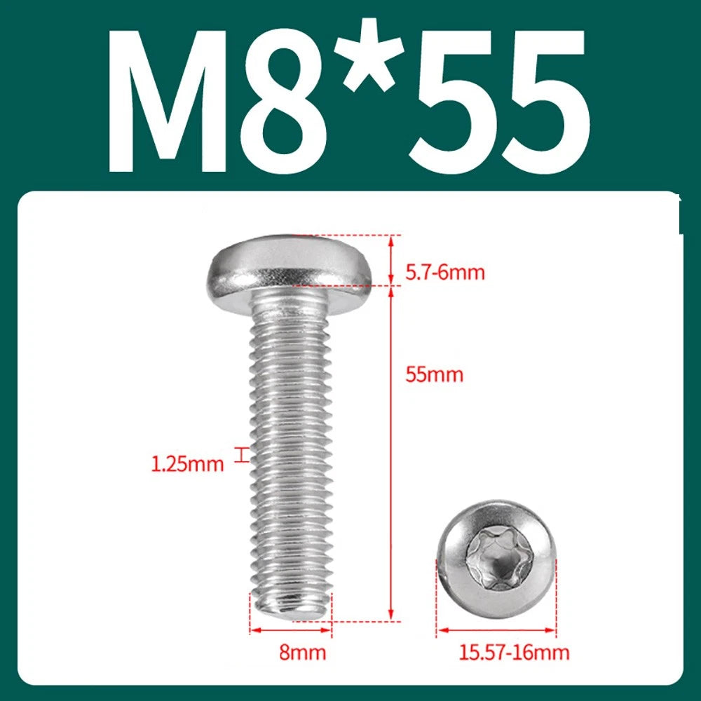 M2–M10 A2 Stainless Steel Torx Button Head Machine Screws, With or Without Column, Pack of 5