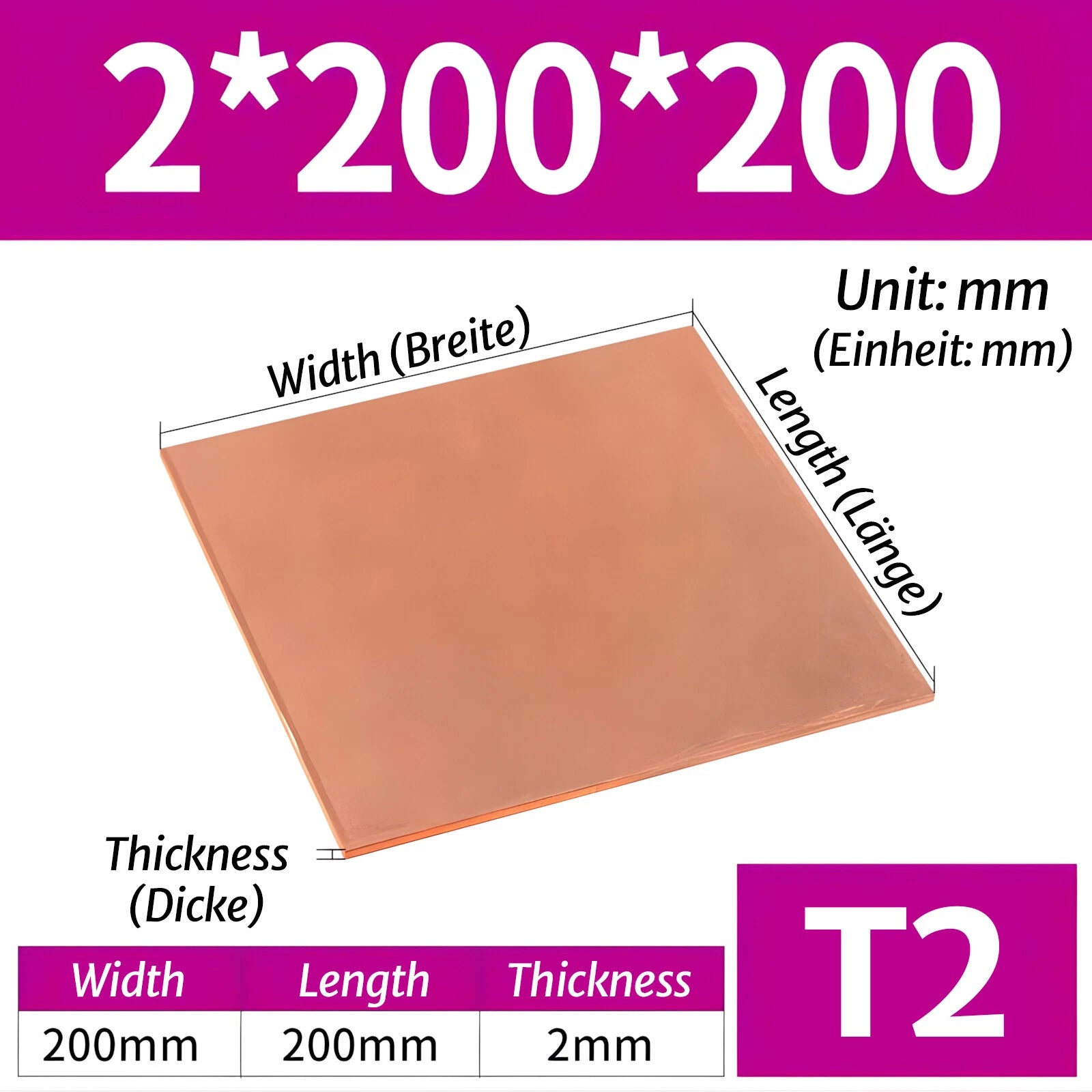 T2 Pure Copper Sheet/Plate Copper Block Laser Cut Many Sizes 0.3mm - 8mm Thick