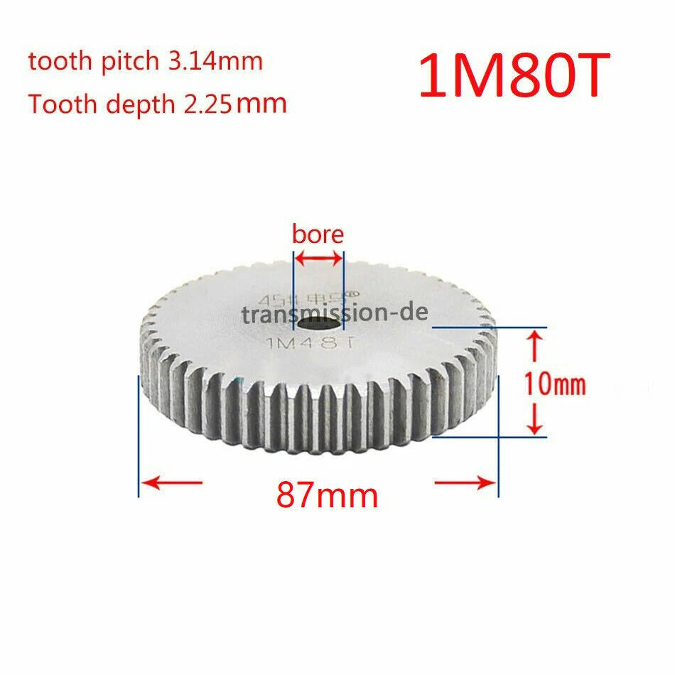1/1.5 Mod 12T-150T Spur Gear 45# Steel Pinion Gear Thickness 1M-10mm 1.5M-15mm