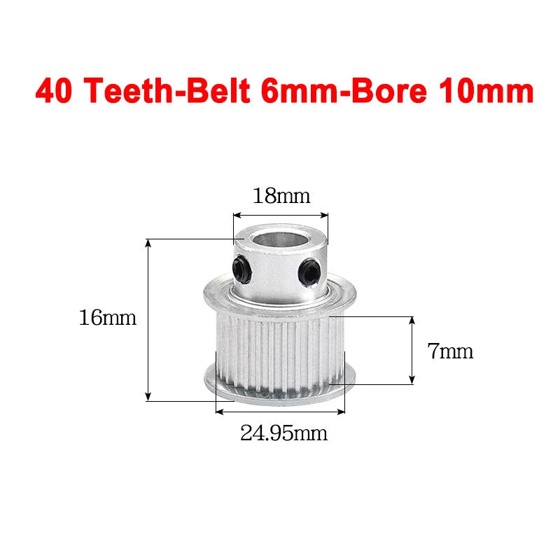 2GT Drive Pulley With Step 16 Tooth - 100 Tooth Bore 4mm - 25mm for 6mm Belt