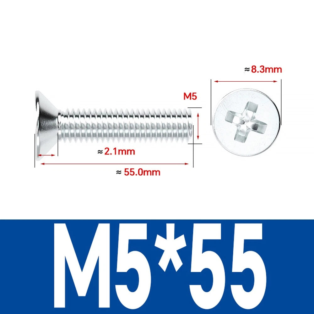 Countersunk Phillips Machine Screws – M2 to M12, White / Colour Zinc Plated, Carbon Steel