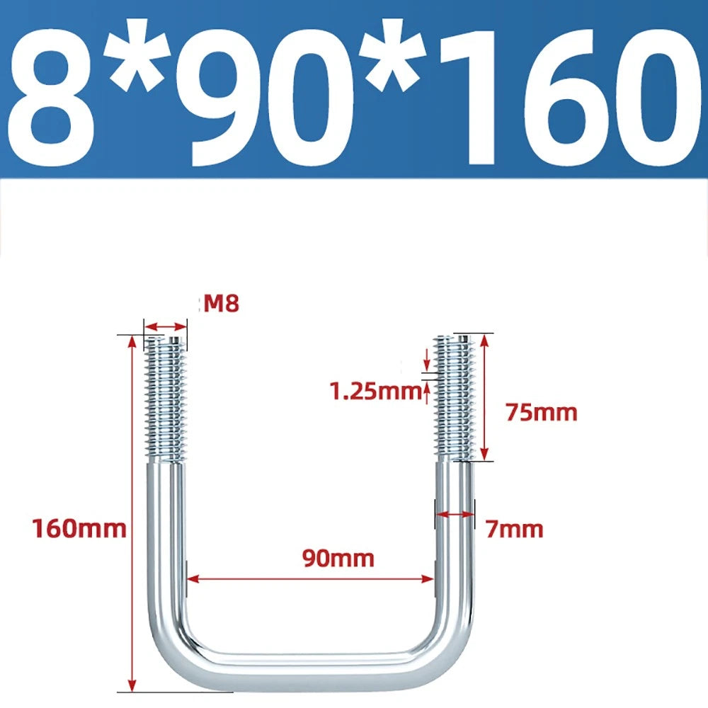 Square U-Bolts Galvanized Carbon Steel Fixing Clamp Bolt M6 M8 M10 M12 M14 M16