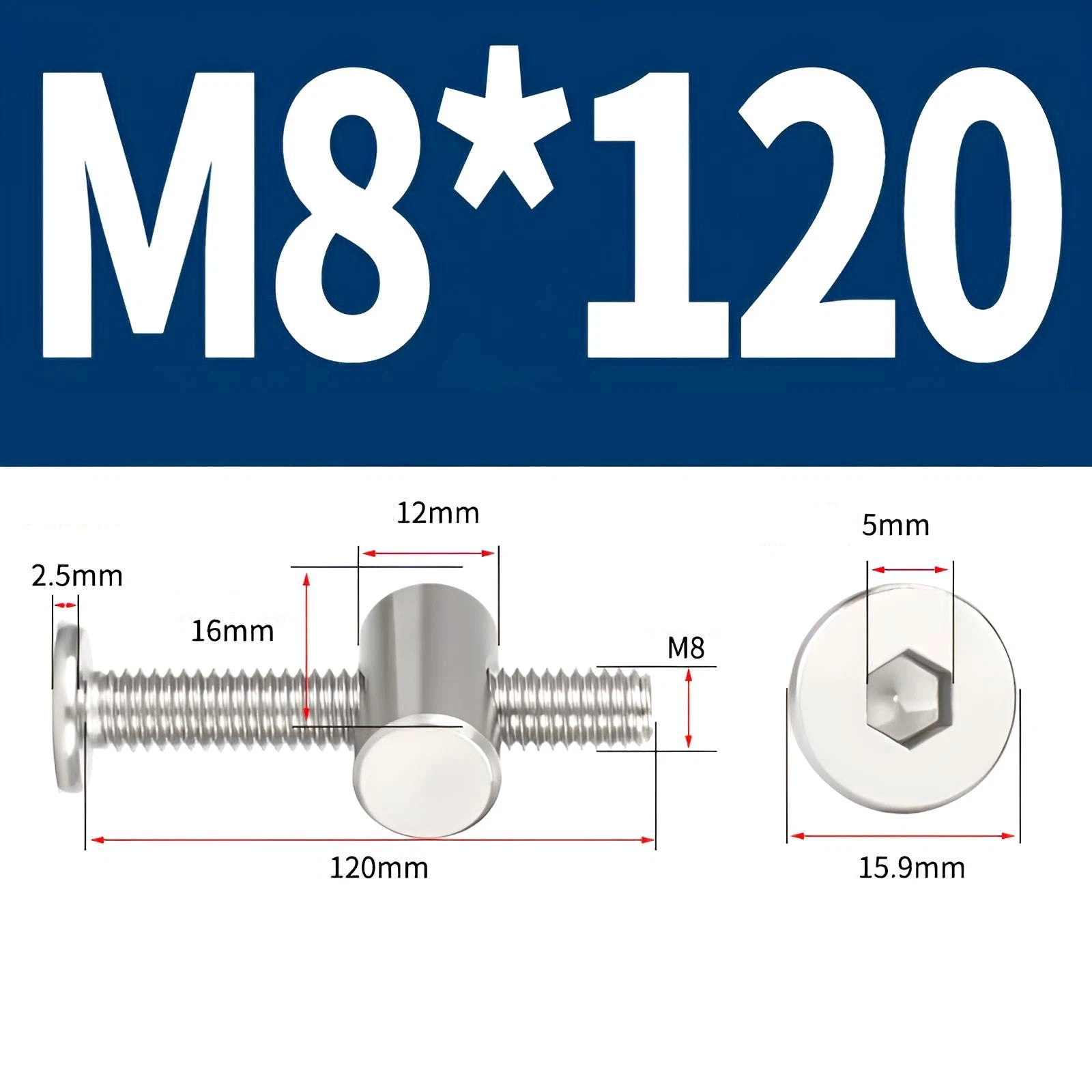 M4 M5 M6 M8 304 Stainless Steel Furniture Connecting Bolts with Barrel Nuts