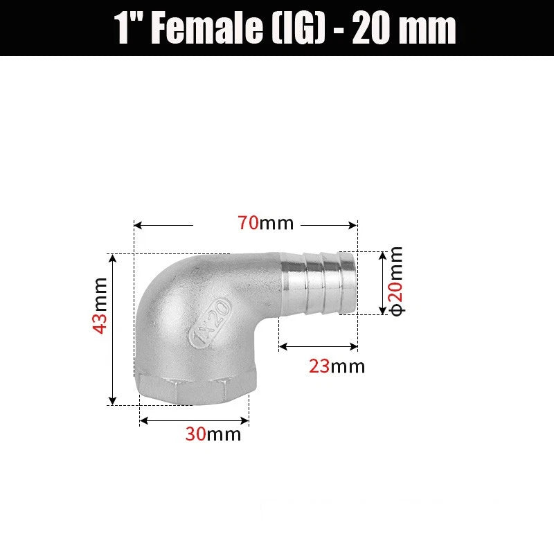 BSP Male Elbow Barbed Hose Connector — Stainless Steel, 1/8" to 1/2", 6–16mm