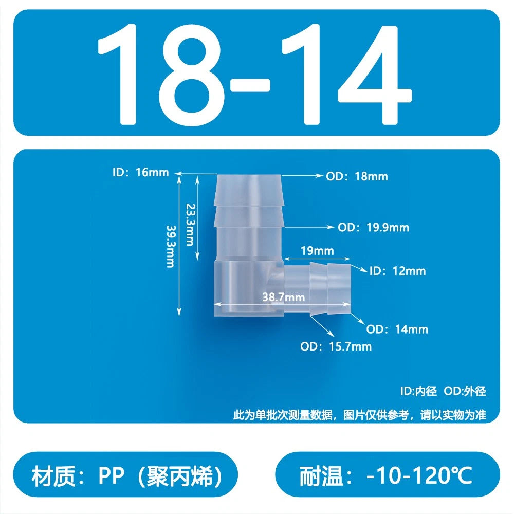 90° Elbow Plastic Barbed Joiner Reducer Connector Pipe Tube Hose Water 1.6-25mm