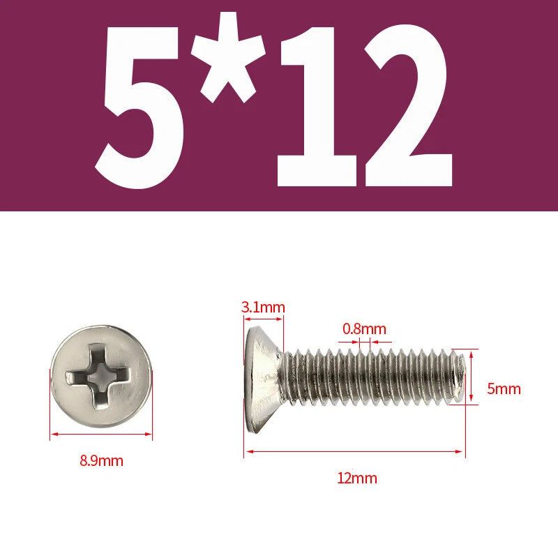 Phillips Machine Screws Countersunk Nickel Plated Steel DIN 965 Flat Head M1~M6