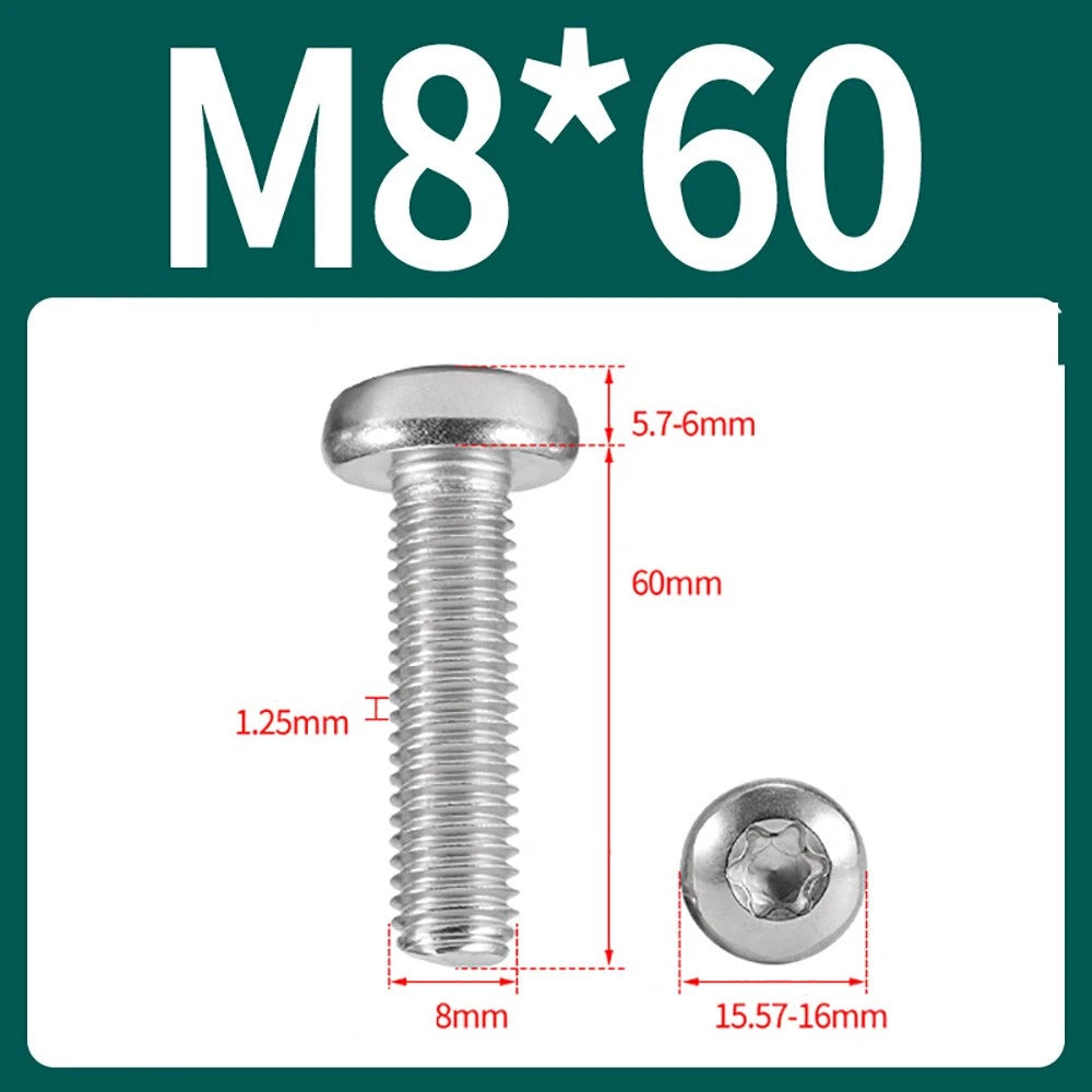 M2–M10 A2 Stainless Steel Torx Button Head Machine Screws, With or Without Column, Pack of 5